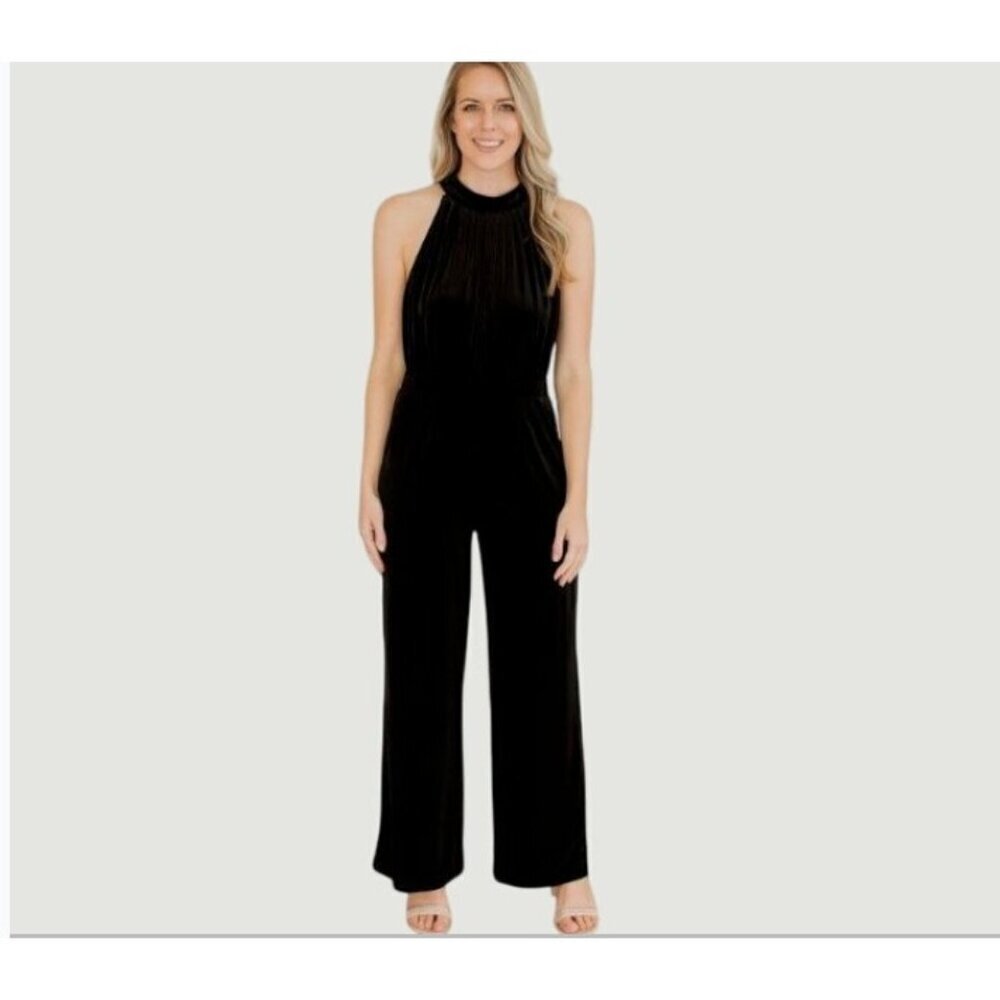 NEW  Women's M Jumpsuit Velvet Sleeveless Halter High neck Black  A new day 1612